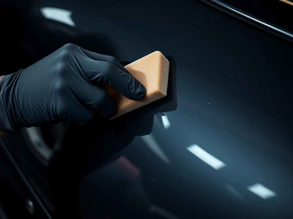 Detailer applying ceramic coating with a microfiber applicator pad
