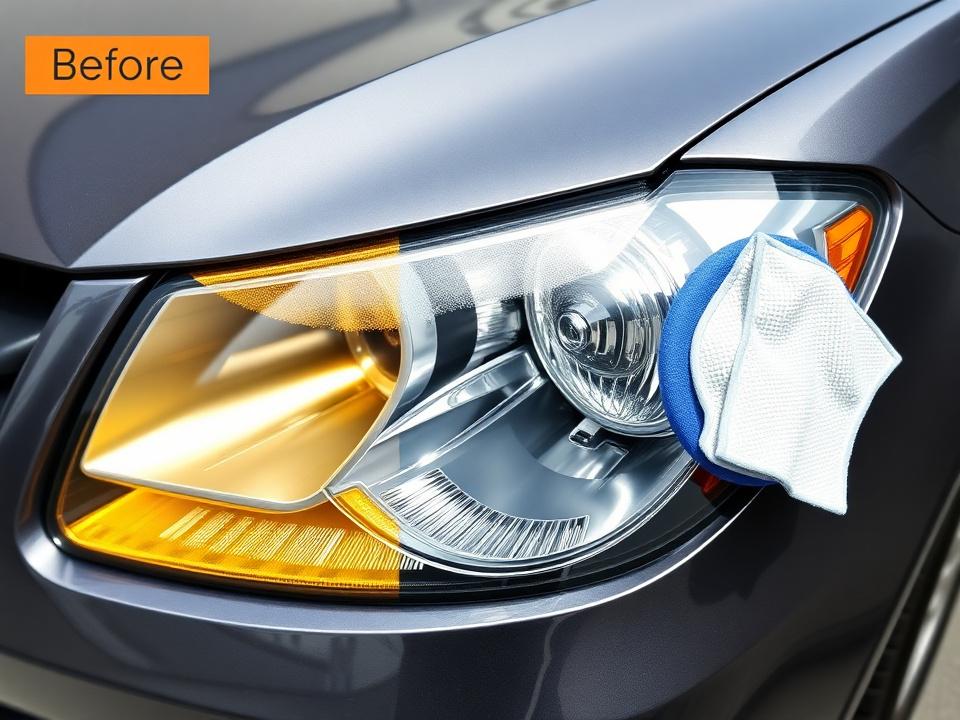Half-polished headlight lens showing dramatic clarity difference before and after